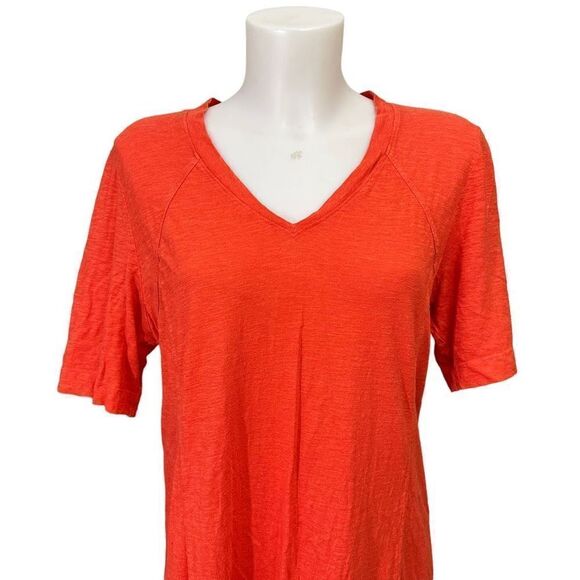 Eileen Fisher V Neck Orange Hemp Organic Cotton Blend Short Sleeve Shift Dress M - Picture 2 of 9